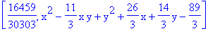 [16459/30303, x^2-11/3*x*y+y^2+26/3*x+14/3*y-89/3]